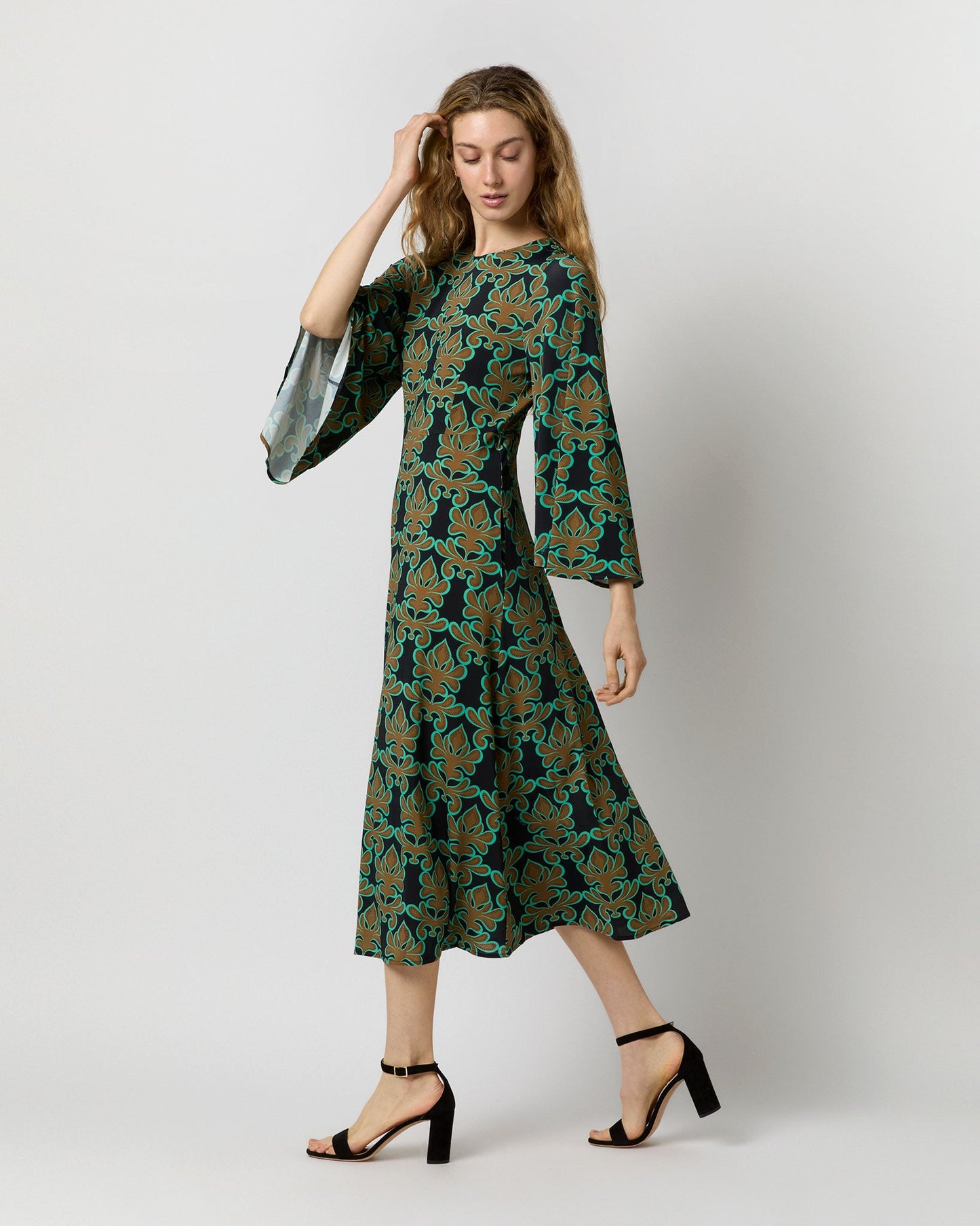 Sorella Dress in Green Herald Flowy Jersey