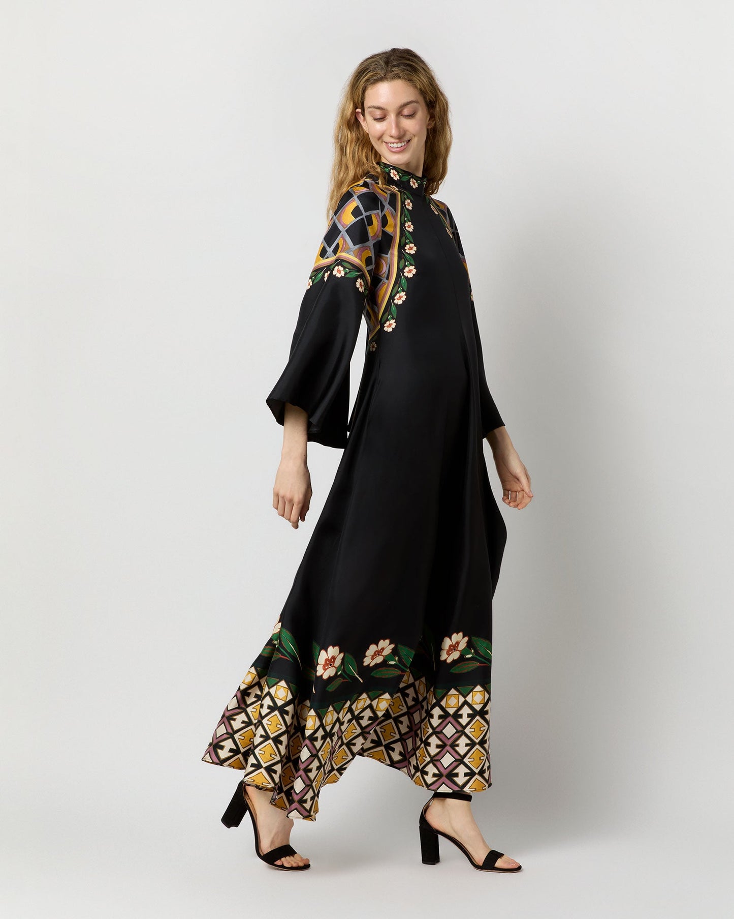 Magnifico Dress in Black Dazed Placée Silk Twill