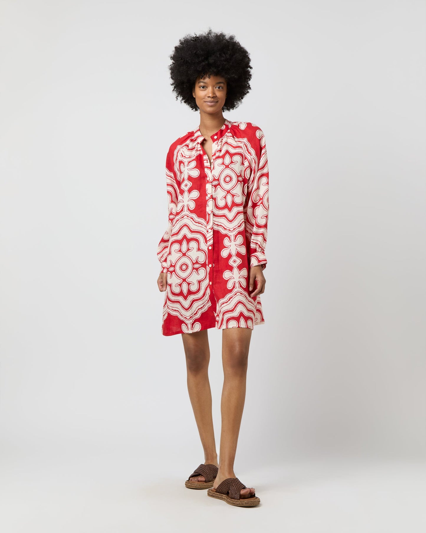 Meaza Button Up Dress in Niku Red