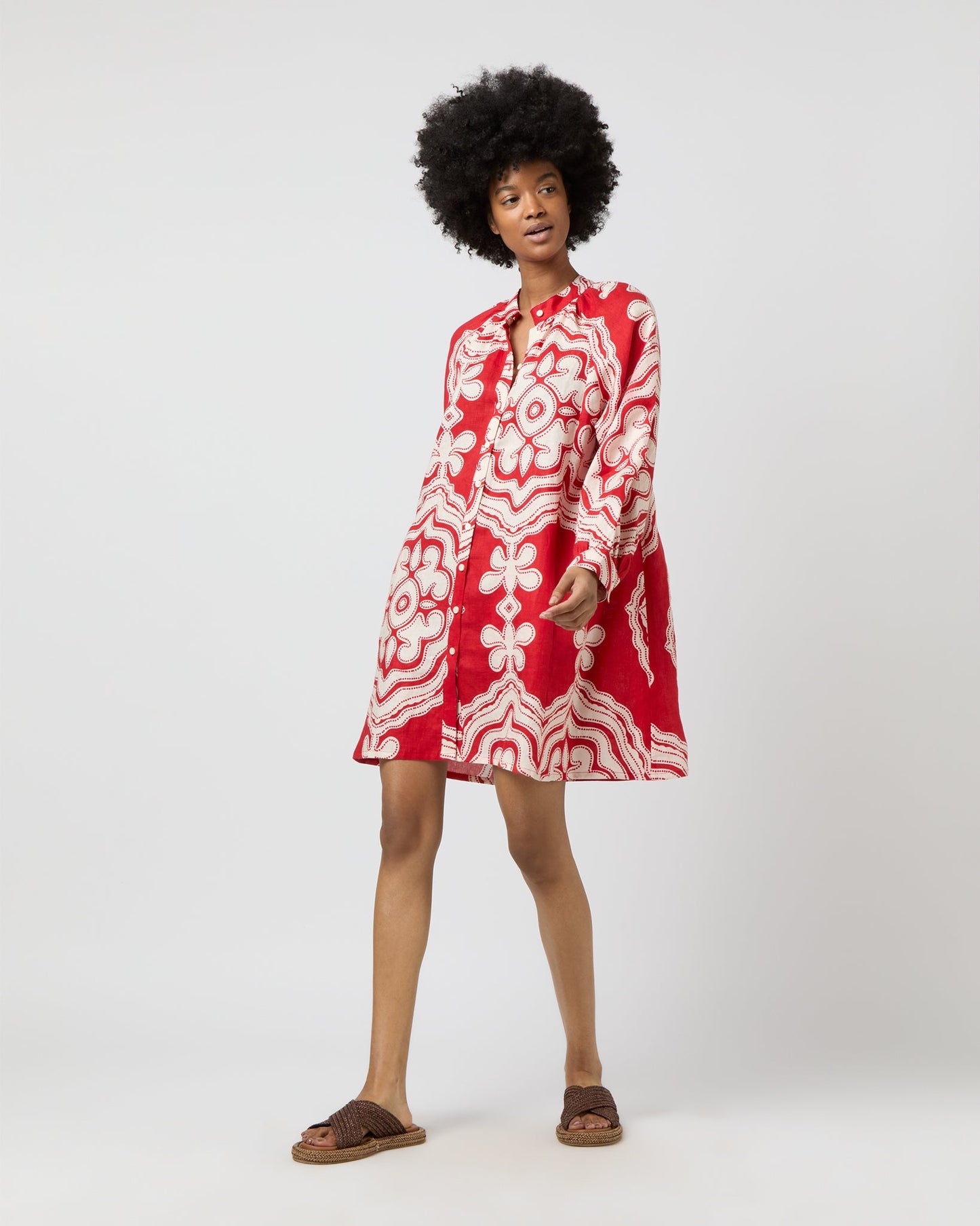 Meaza Button Up Dress in Niku Red