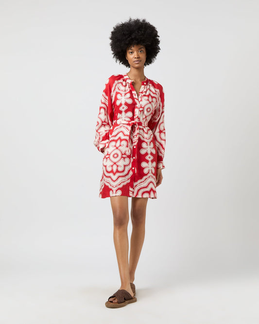 Meaza Button Up Dress in Niku Red