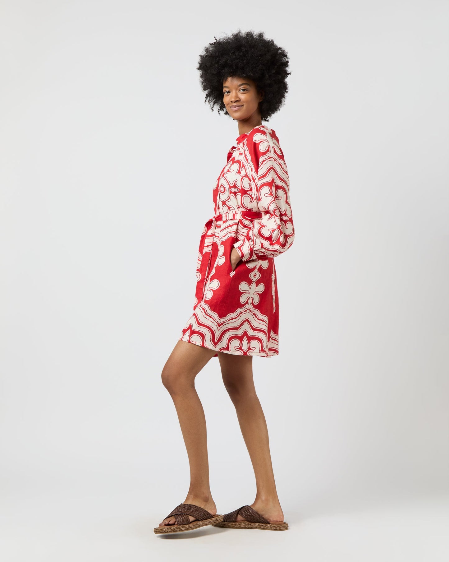 Meaza Button Up Dress in Niku Red