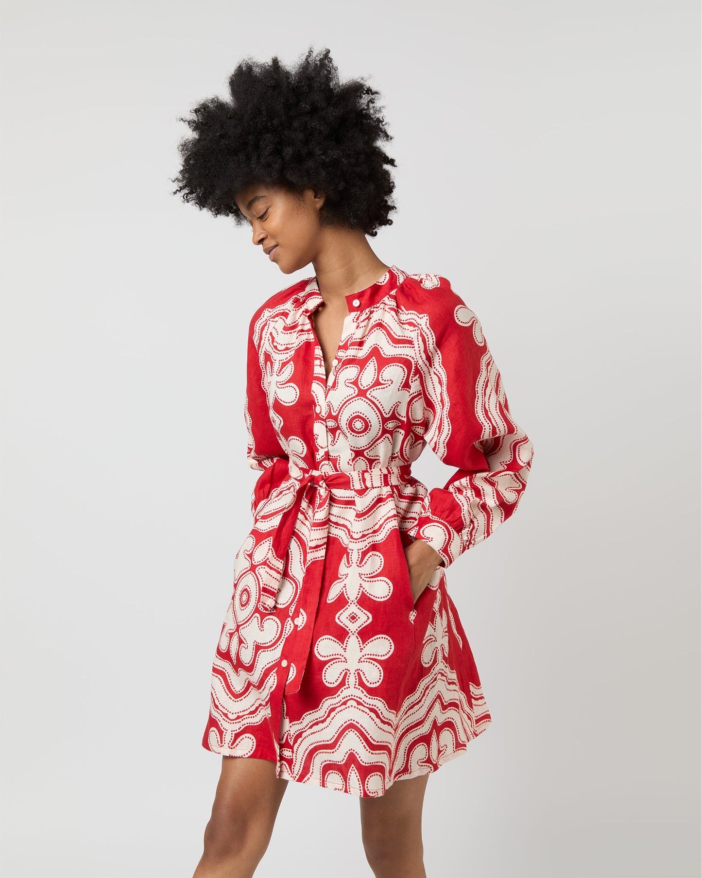 Meaza Button Up Dress in Niku Red