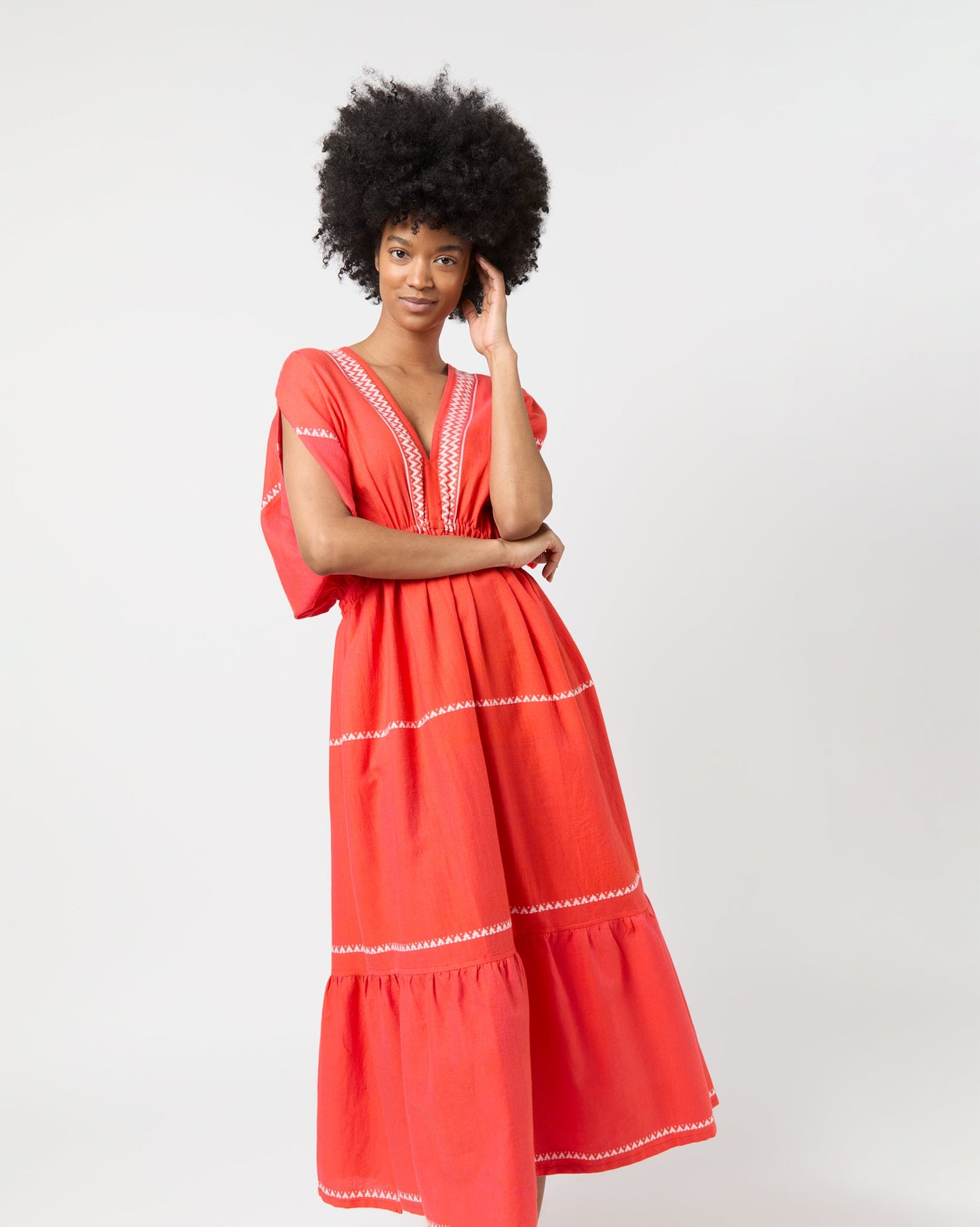 Leila Plunge Dress in Tenesa Red