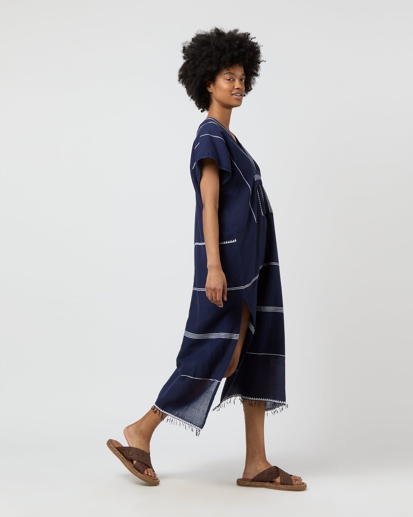 Gasira V-Neck Caftan in Nunu Navy