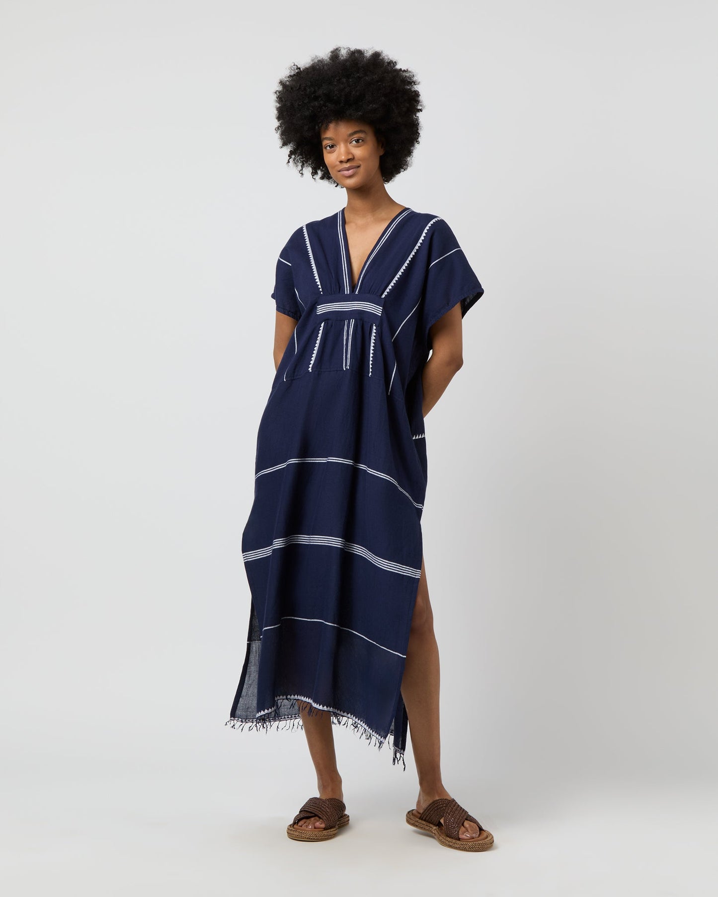 Gasira V-Neck Caftan in Nunu Navy