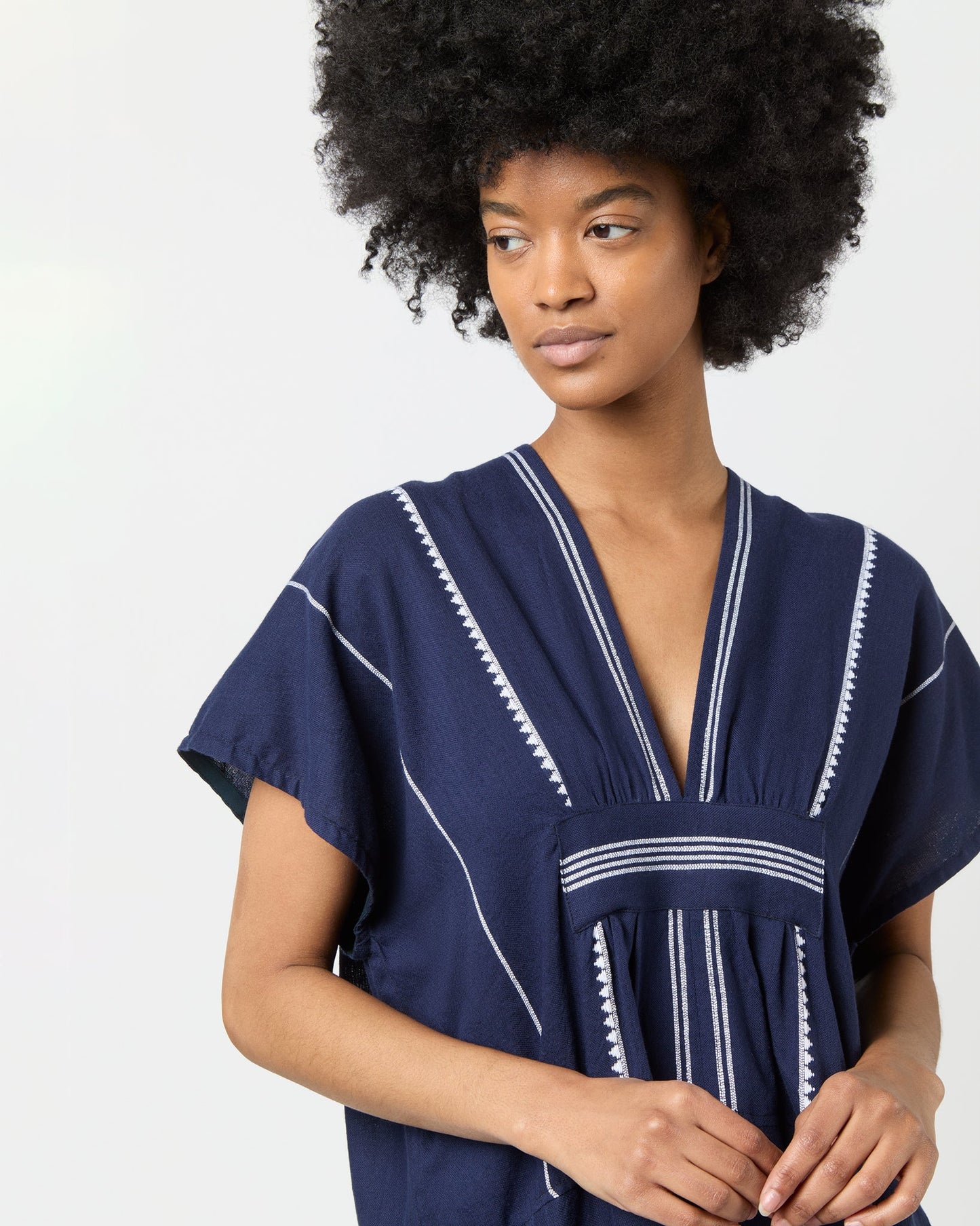 Gasira V-Neck Caftan in Nunu Navy