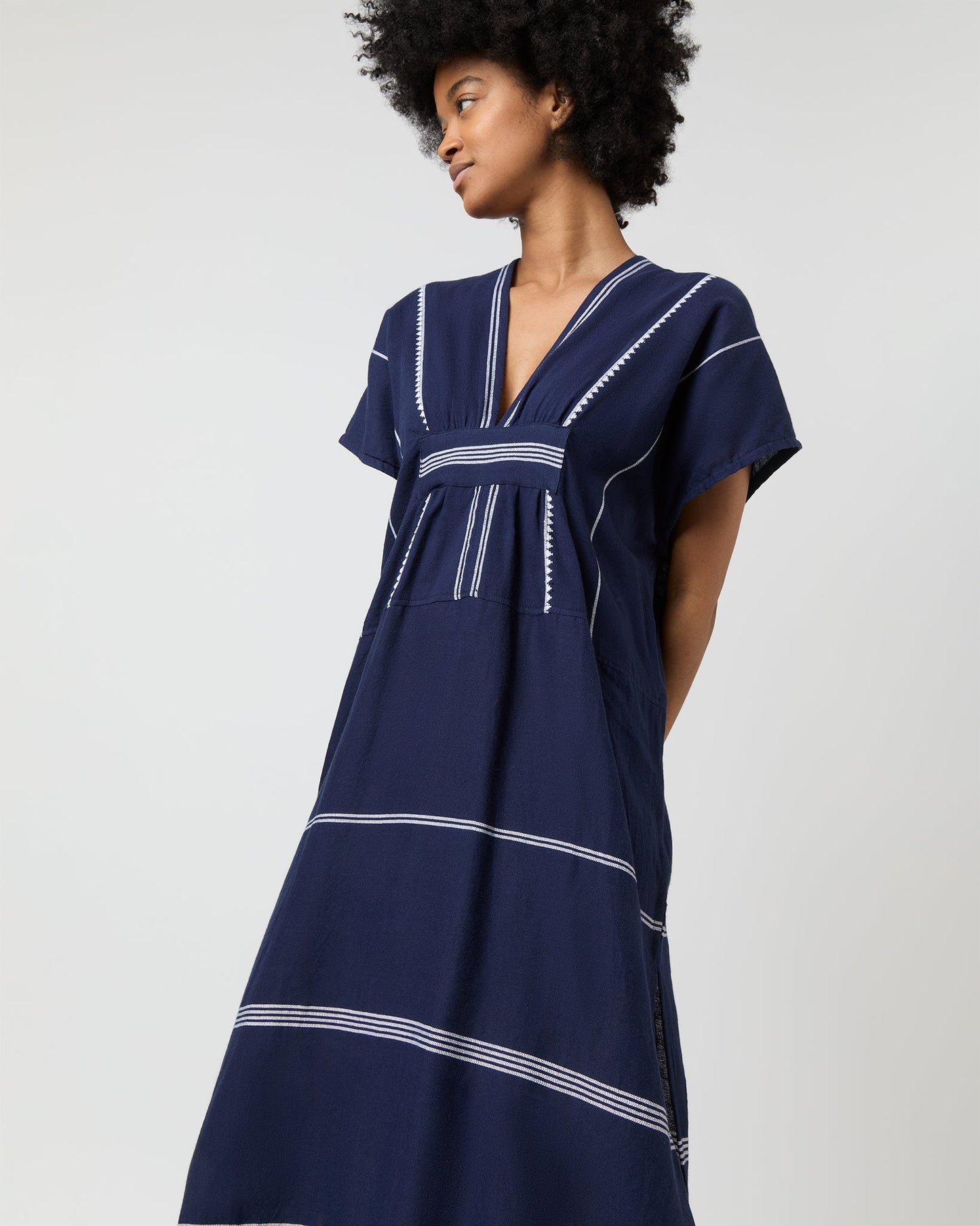 Gasira V-Neck Caftan in Nunu Navy