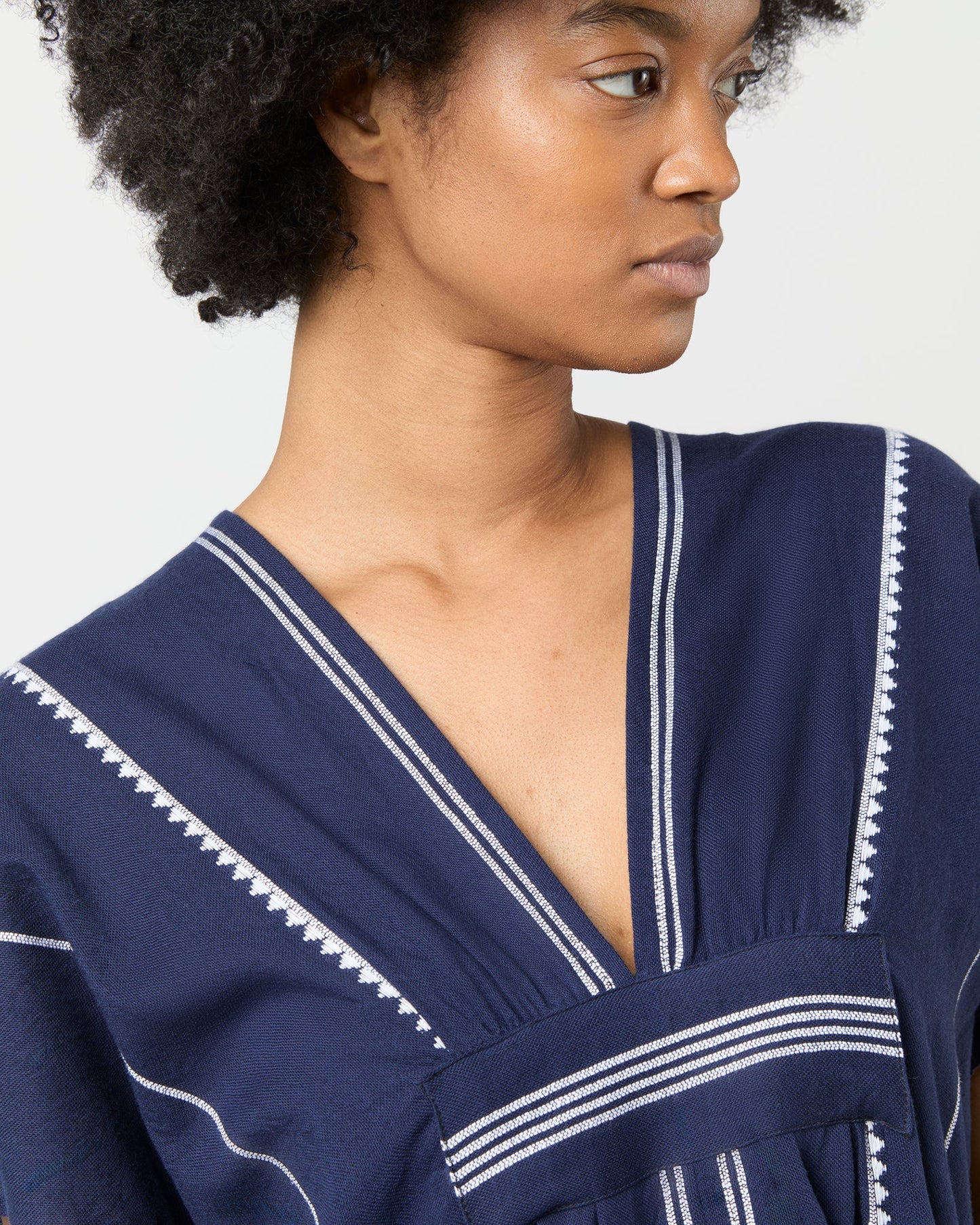 Gasira V-Neck Caftan in Nunu Navy