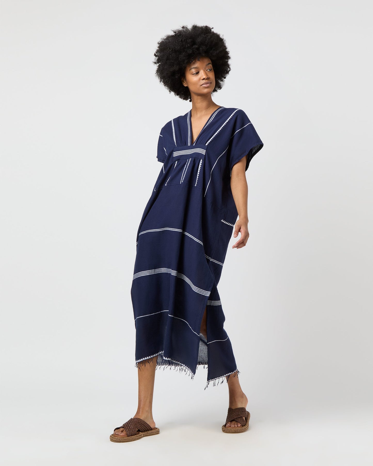 Gasira V-Neck Caftan in Nunu Navy