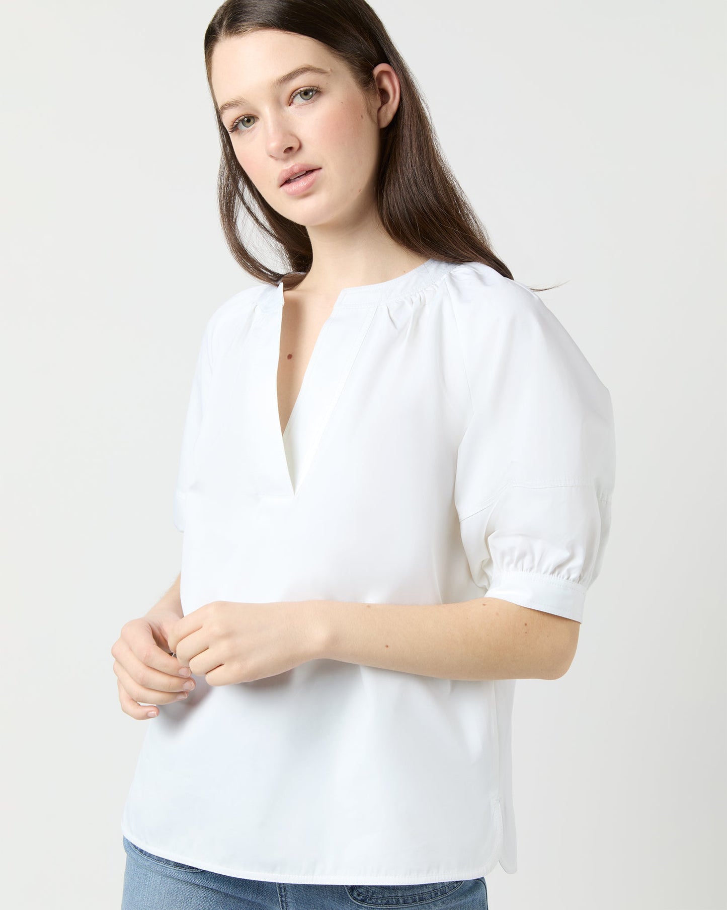 Selina Top in White Poplin