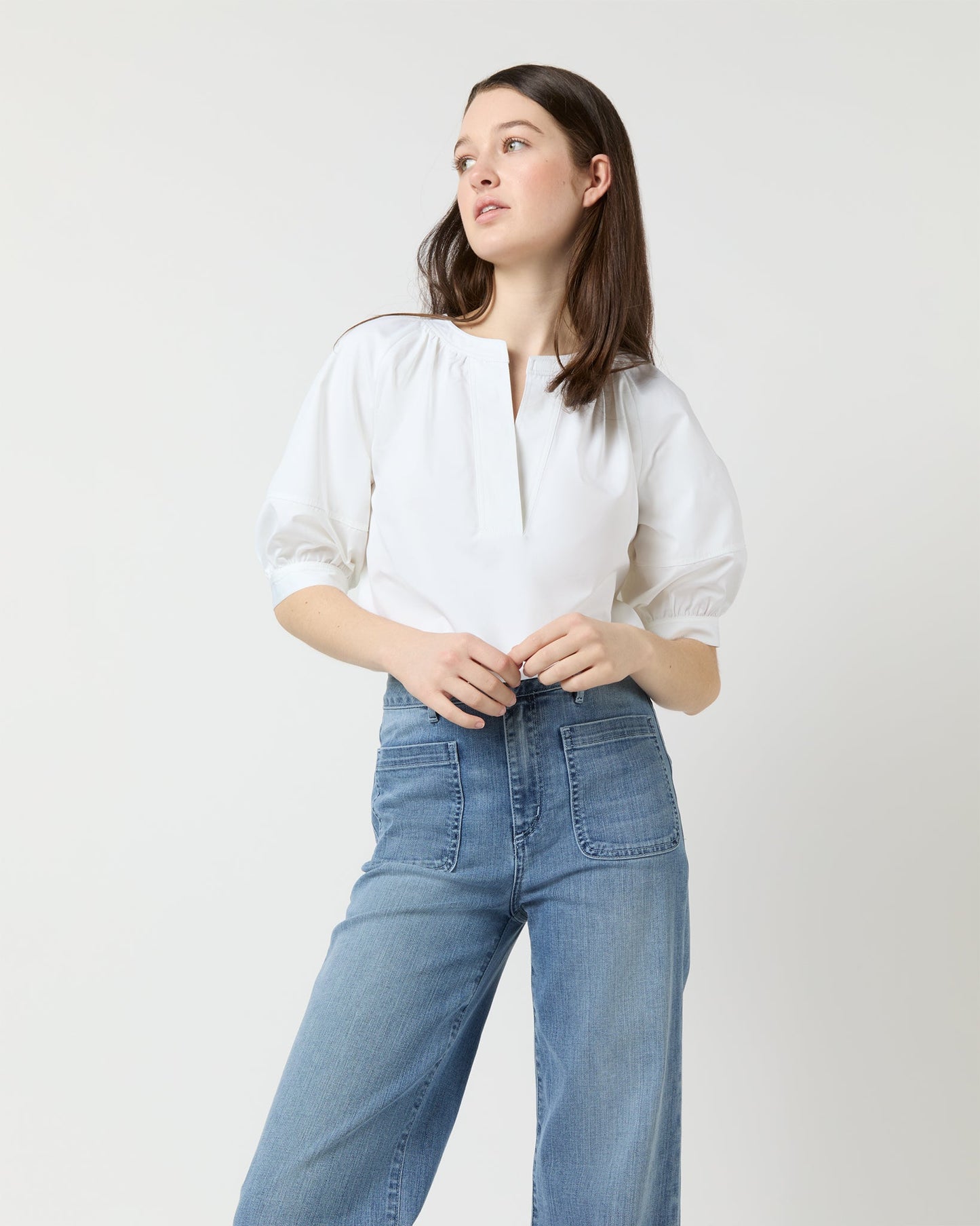 Selina Top in White Poplin