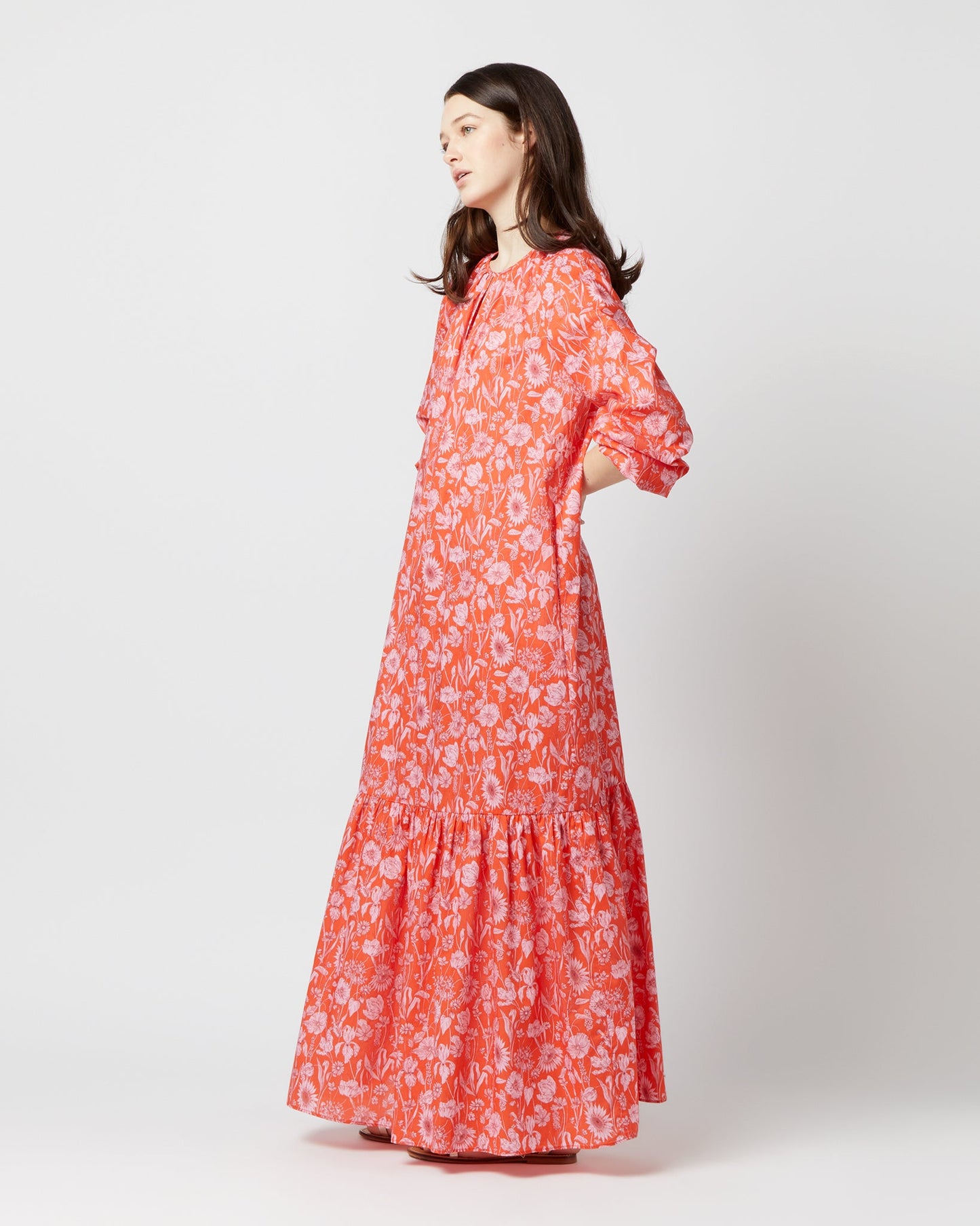 Aba Maxi Dress in Tomato/Pink Mono Muse Liberty Fabric