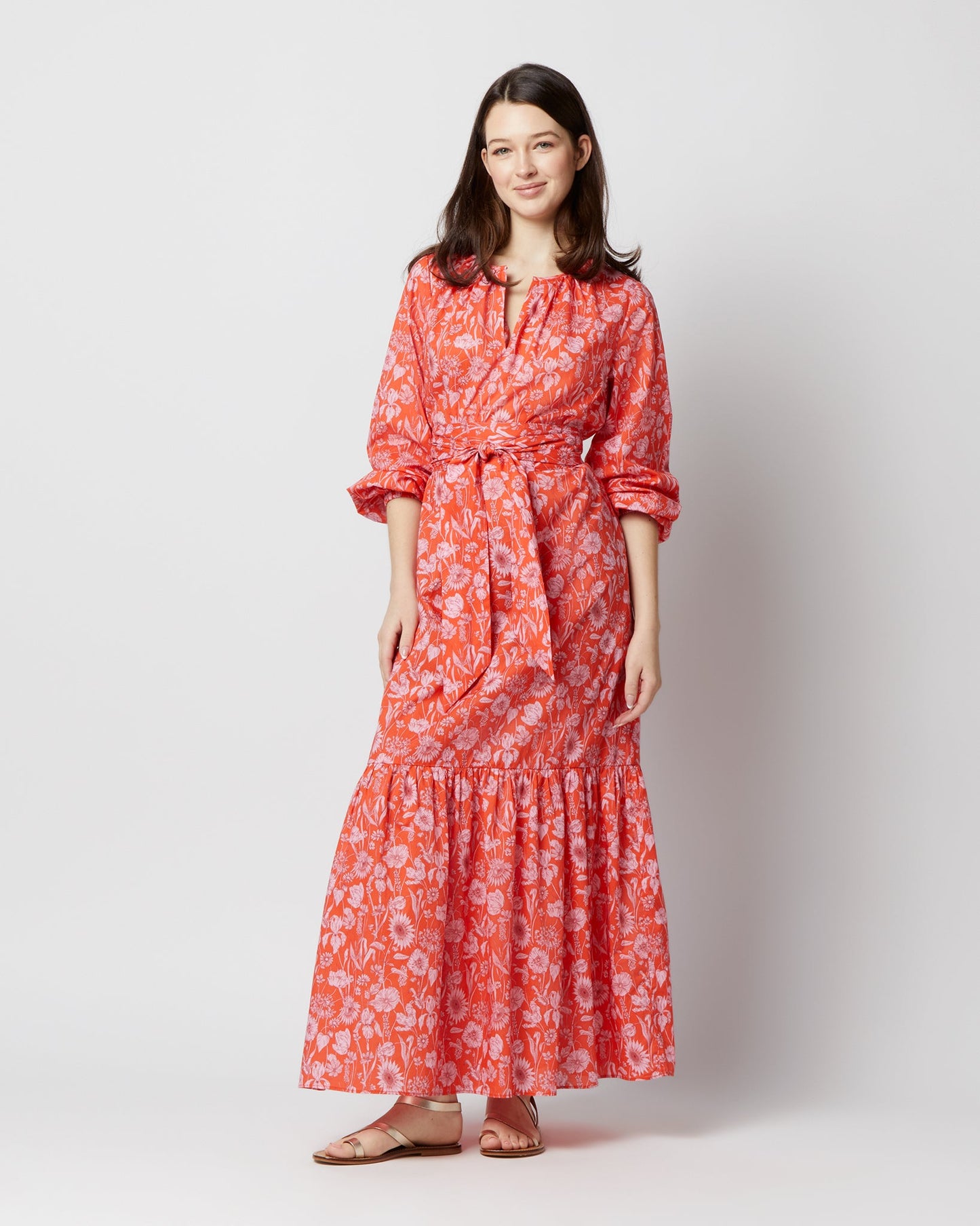 Aba Maxi Dress in Tomato/Pink Mono Muse Liberty Fabric