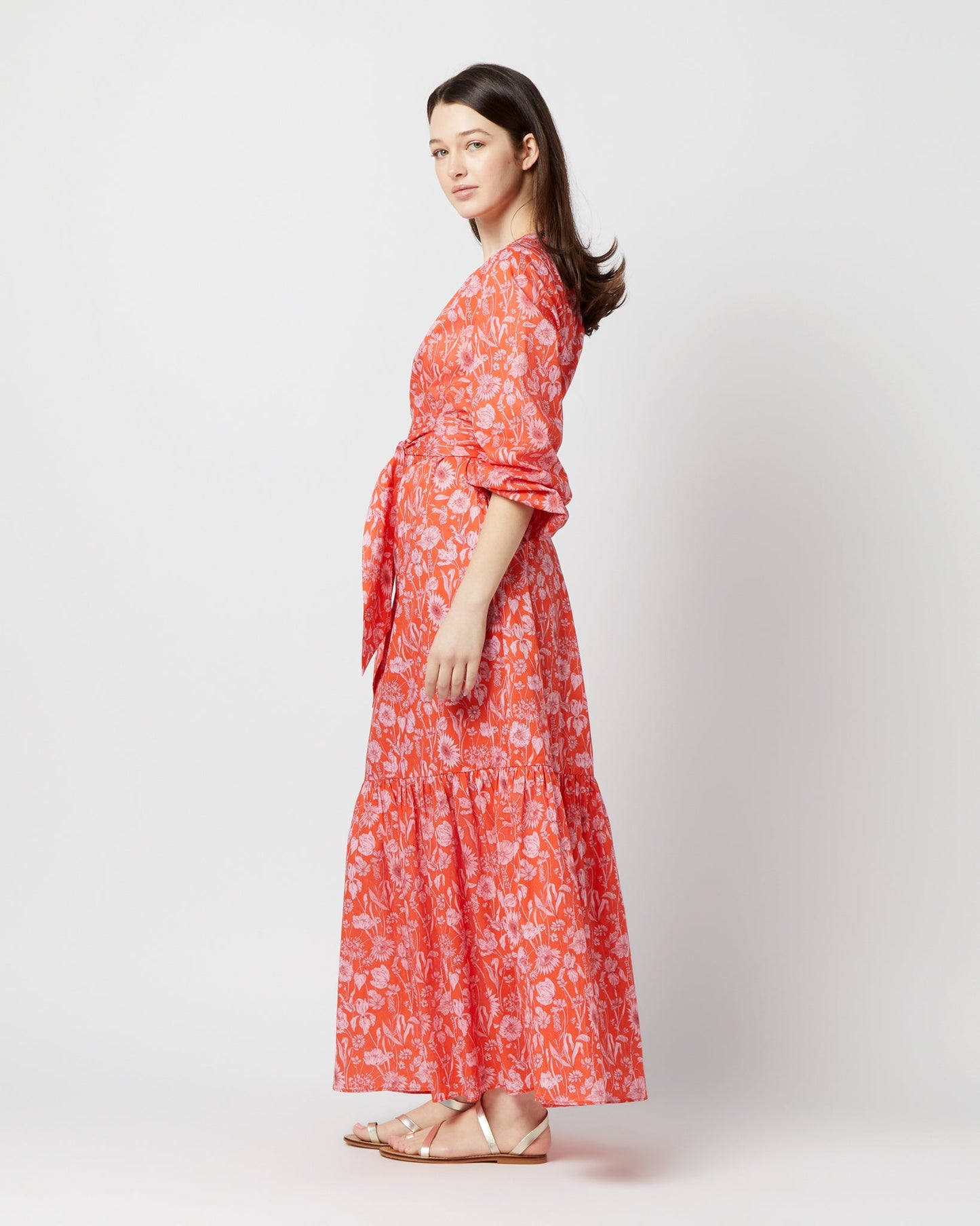 Aba Maxi Dress in Tomato/Pink Mono Muse Liberty Fabric