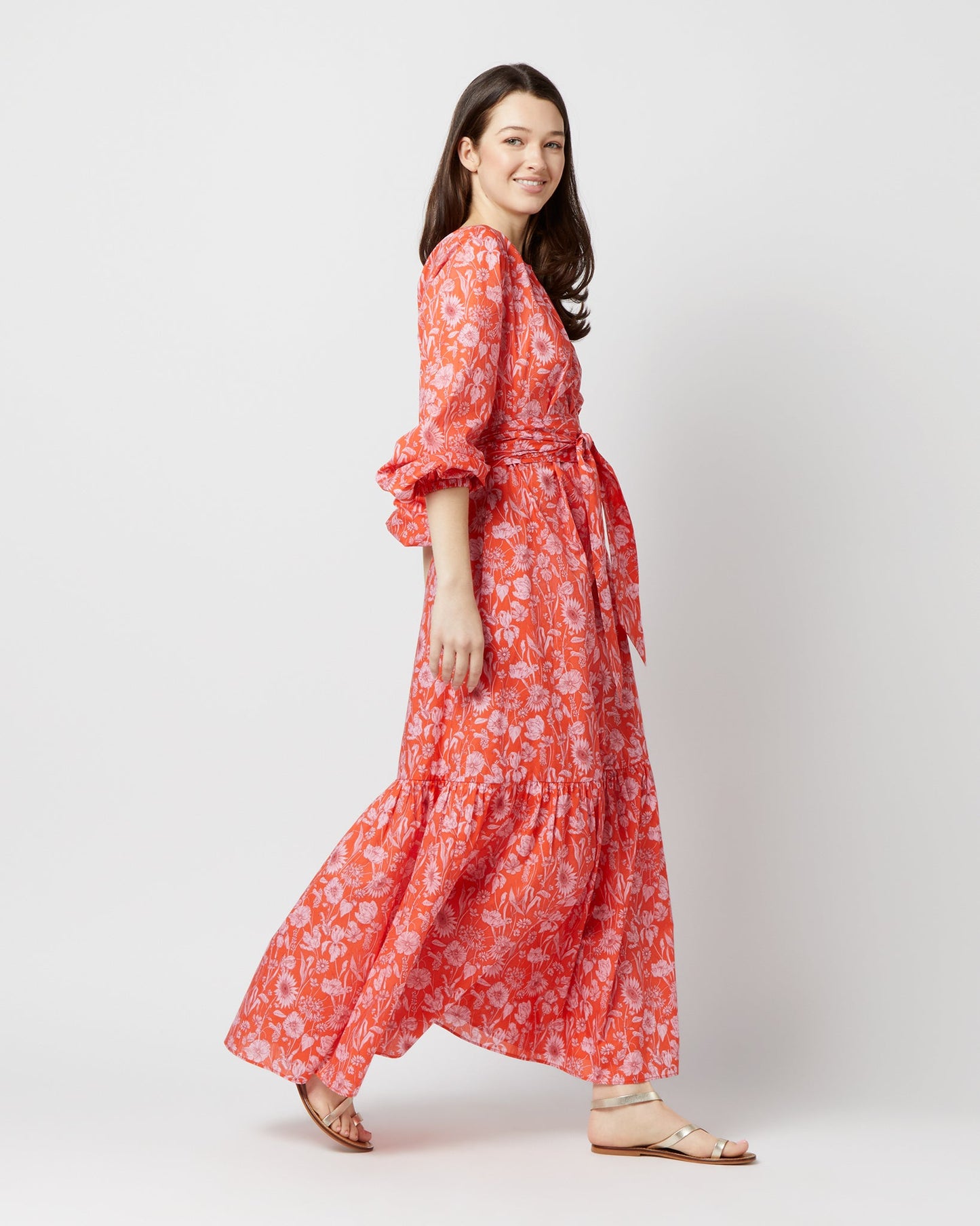 Aba Maxi Dress in Tomato/Pink Mono Muse Liberty Fabric