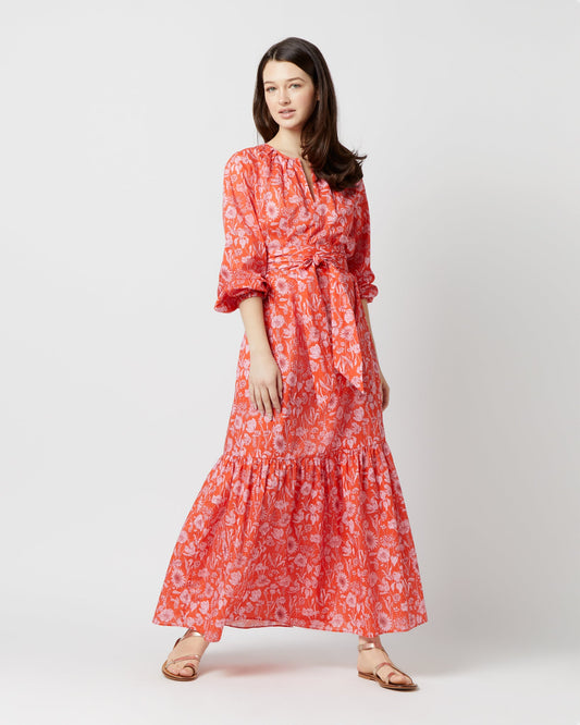 Aba Maxi Dress in Tomato/Pink Mono Muse Liberty Fabric