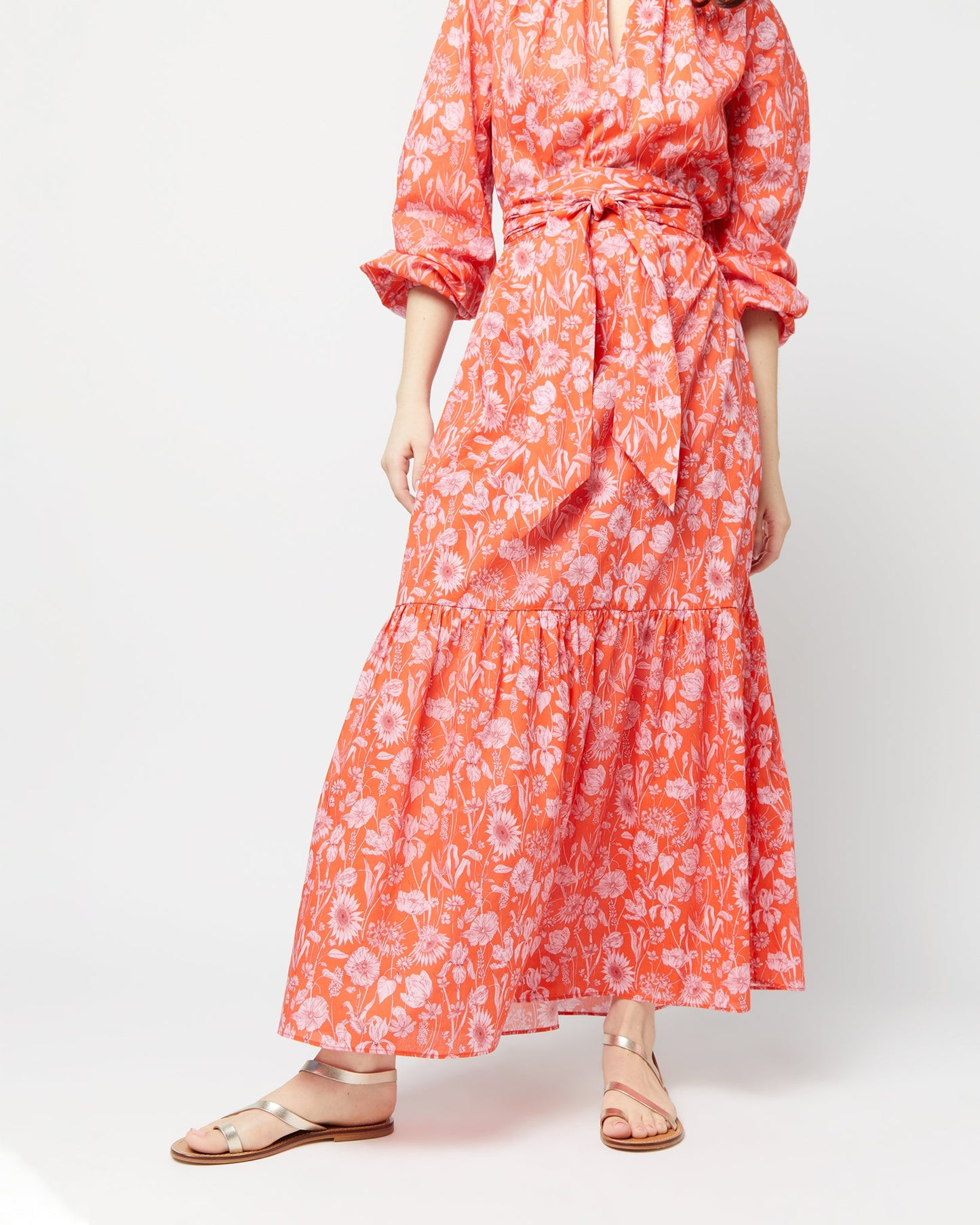 Aba Maxi Dress in Tomato/Pink Mono Muse Liberty Fabric