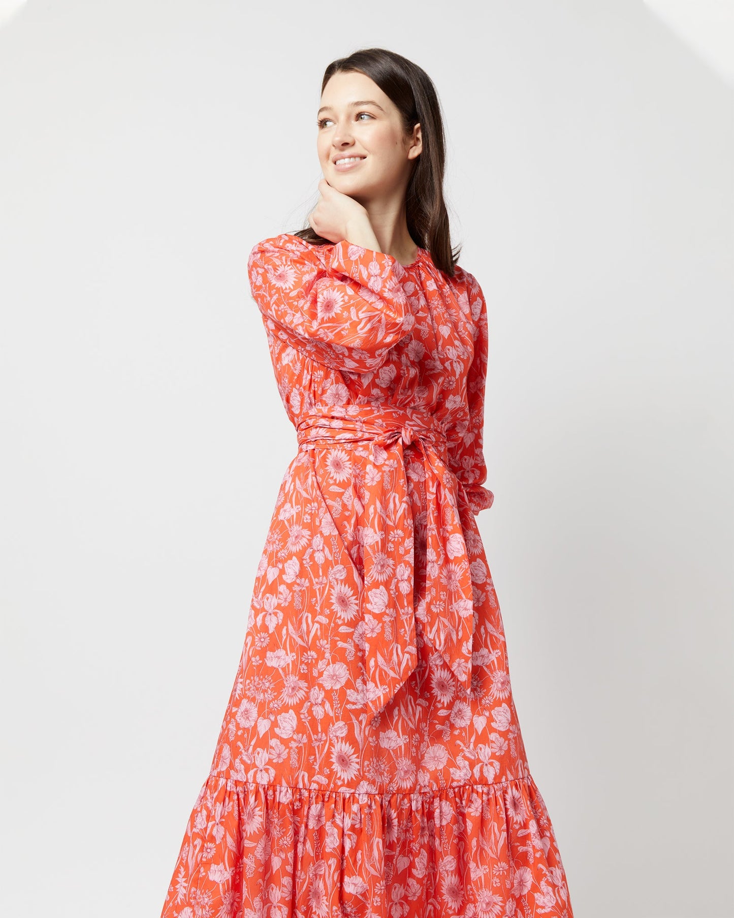 Aba Maxi Dress in Tomato/Pink Mono Muse Liberty Fabric