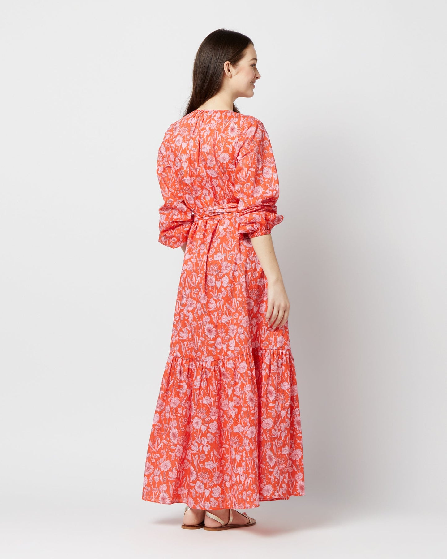 Aba Maxi Dress in Tomato/Pink Mono Muse Liberty Fabric