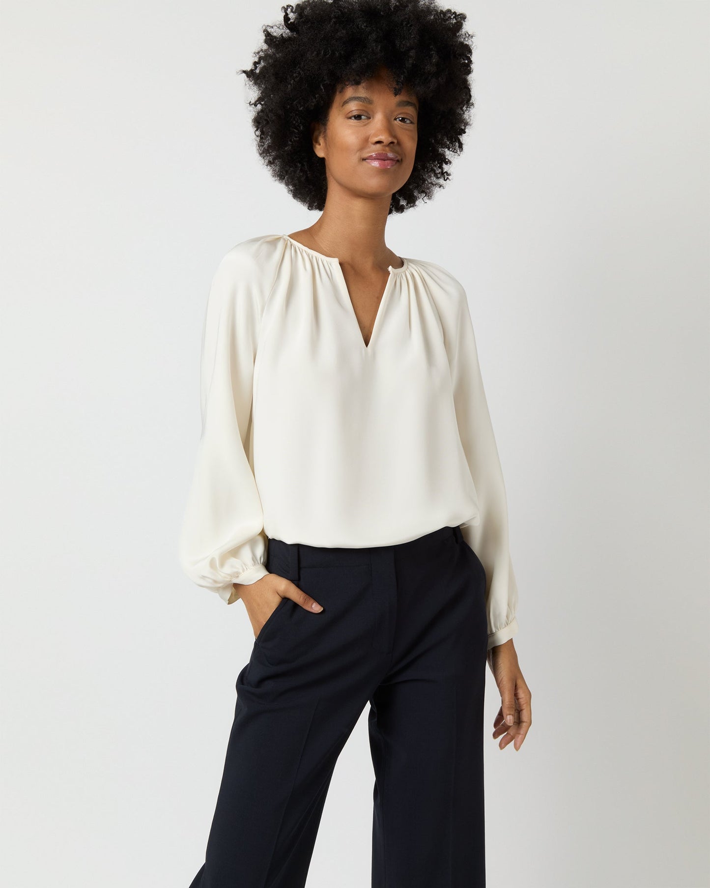 Ariana Blouse in Ivory Silk Crepe de Chine