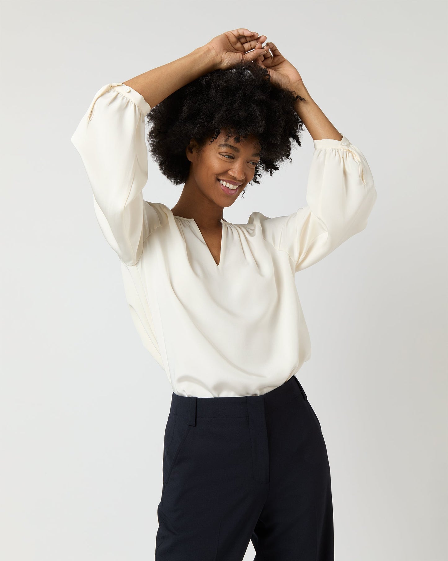 Ariana Blouse in Ivory Silk Crepe de Chine