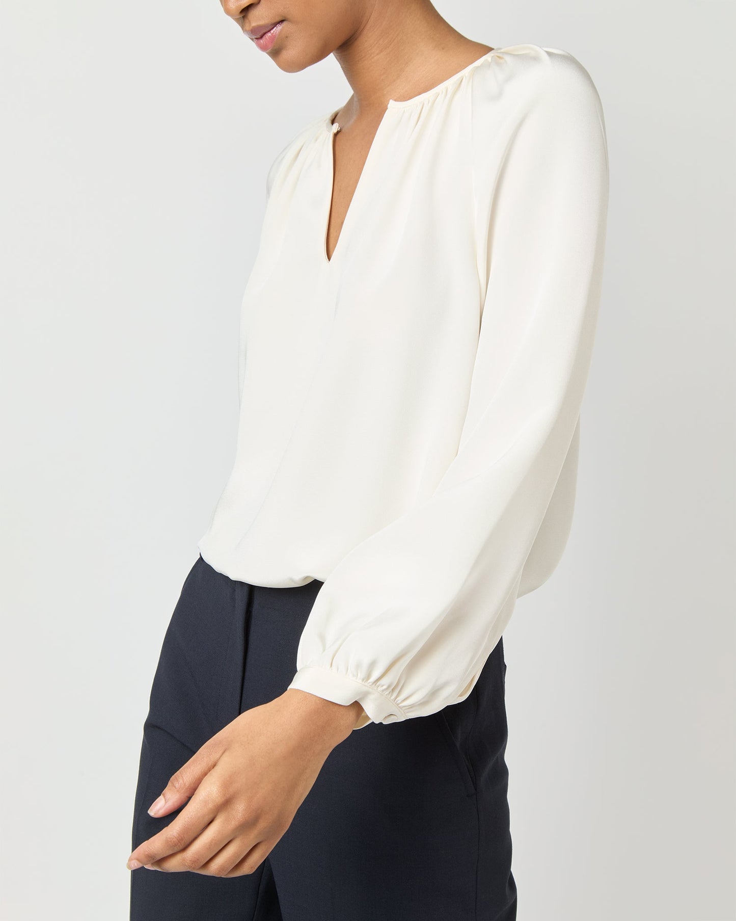 Ariana Blouse in Ivory Silk Crepe de Chine