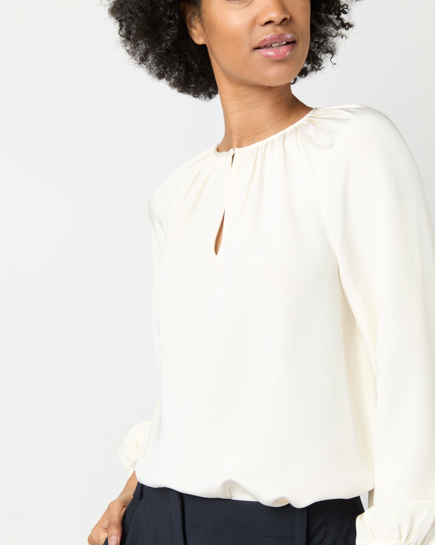 Ariana Blouse in Ivory Silk Crepe de Chine