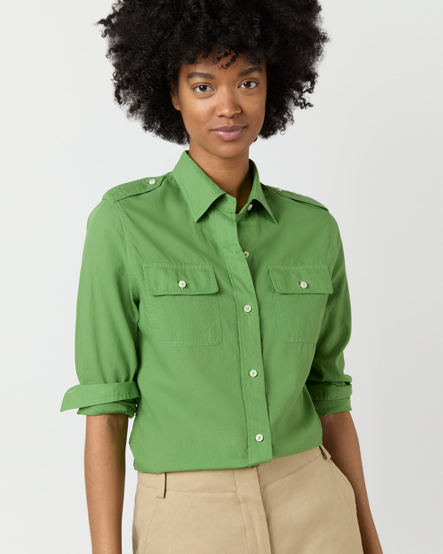 Safari Shirt in Avocado Summer Cloth