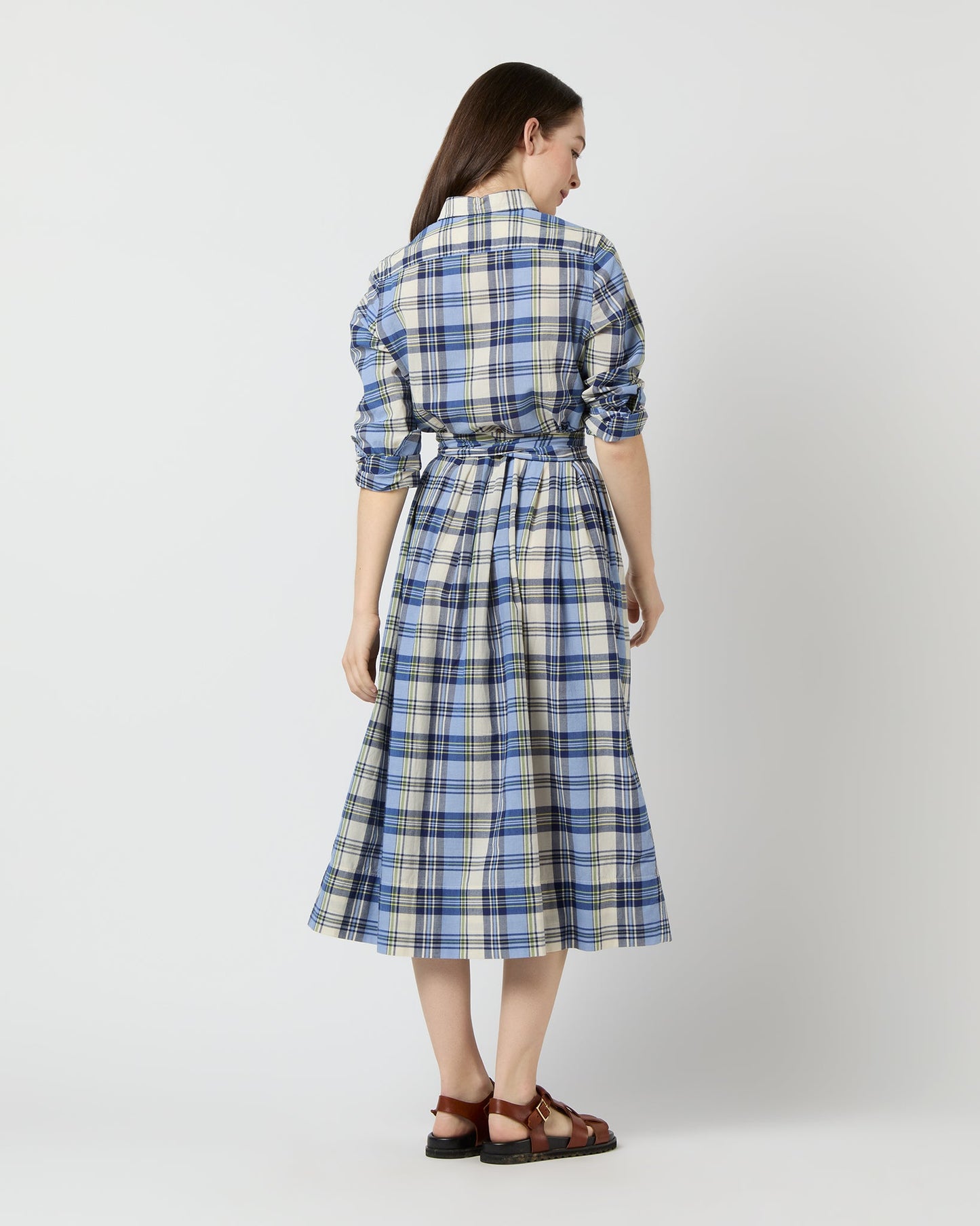 Classic Shirtwaist Dress in Blue/Multi Plaid Madras