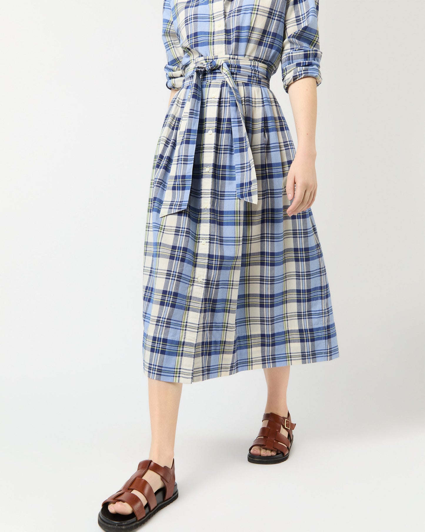 Classic Shirtwaist Dress in Blue/Multi Plaid Madras