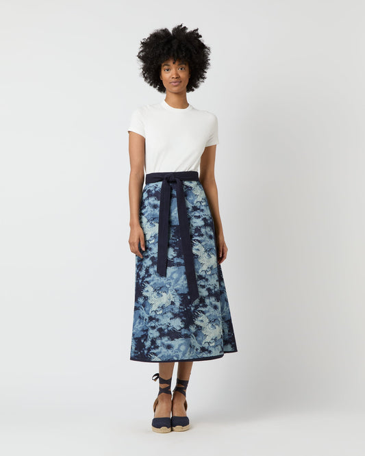 Wren Wrap Skirt in Indigo Hawk Printed Denim