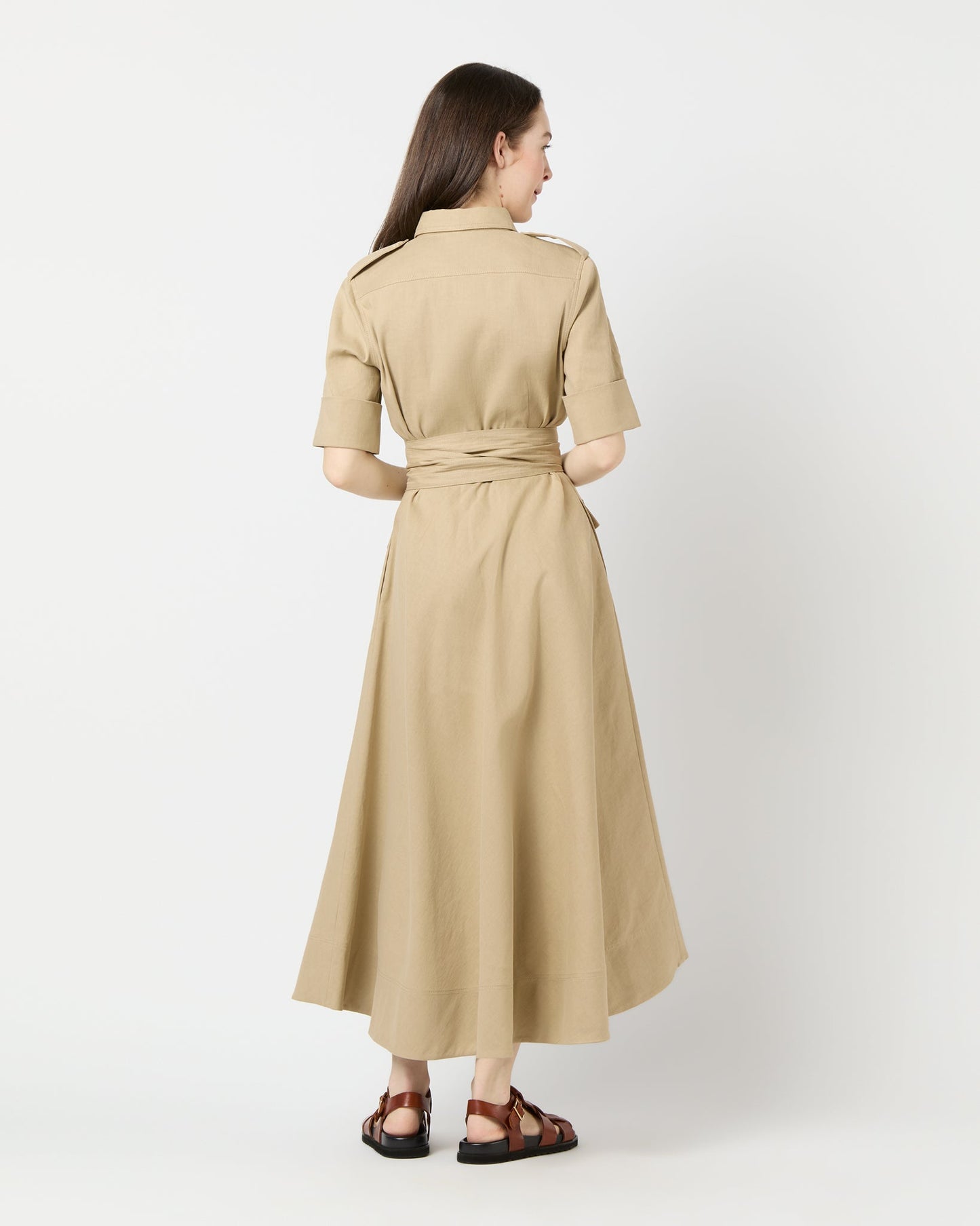 Safari Shirtwaist Dress in Khaki Stretch Cotolino