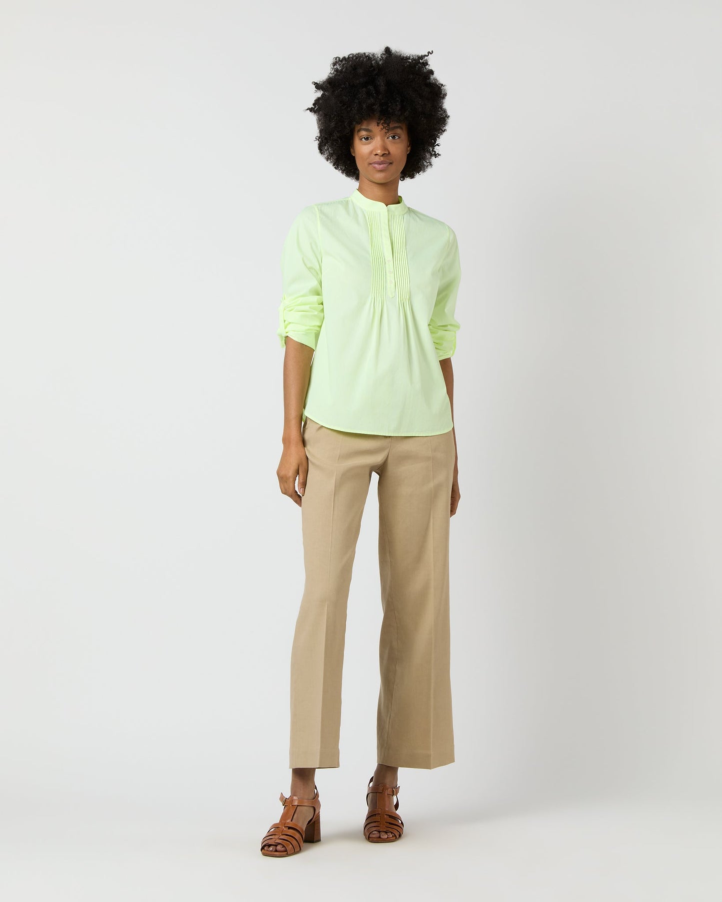 Robin Shirt in Fluo Yellow Hairline Stripe Poplin