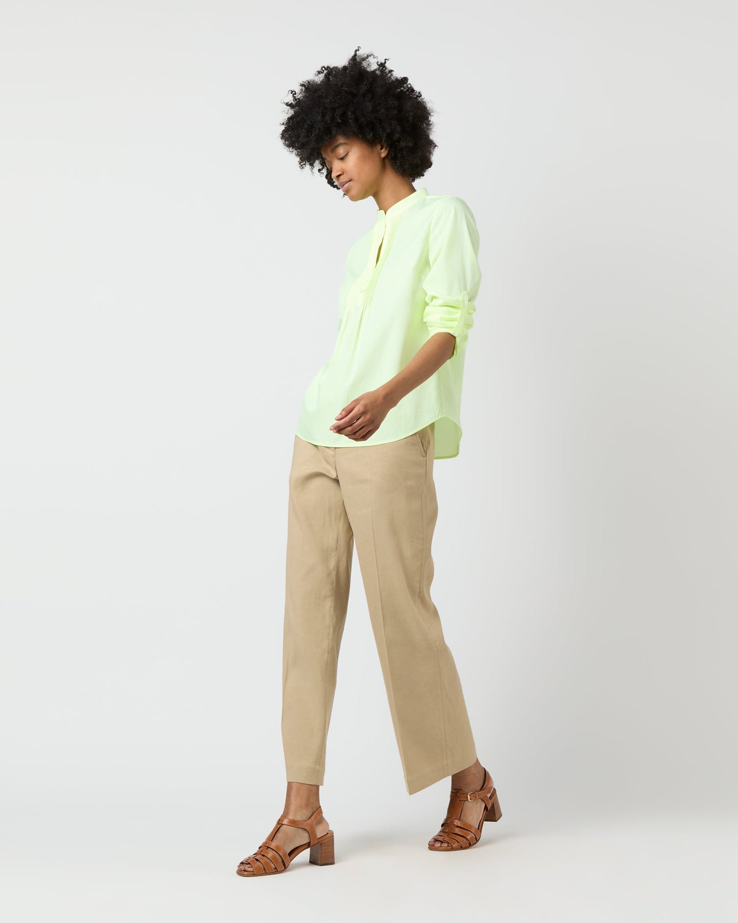 Robin Shirt in Fluo Yellow Hairline Stripe Poplin