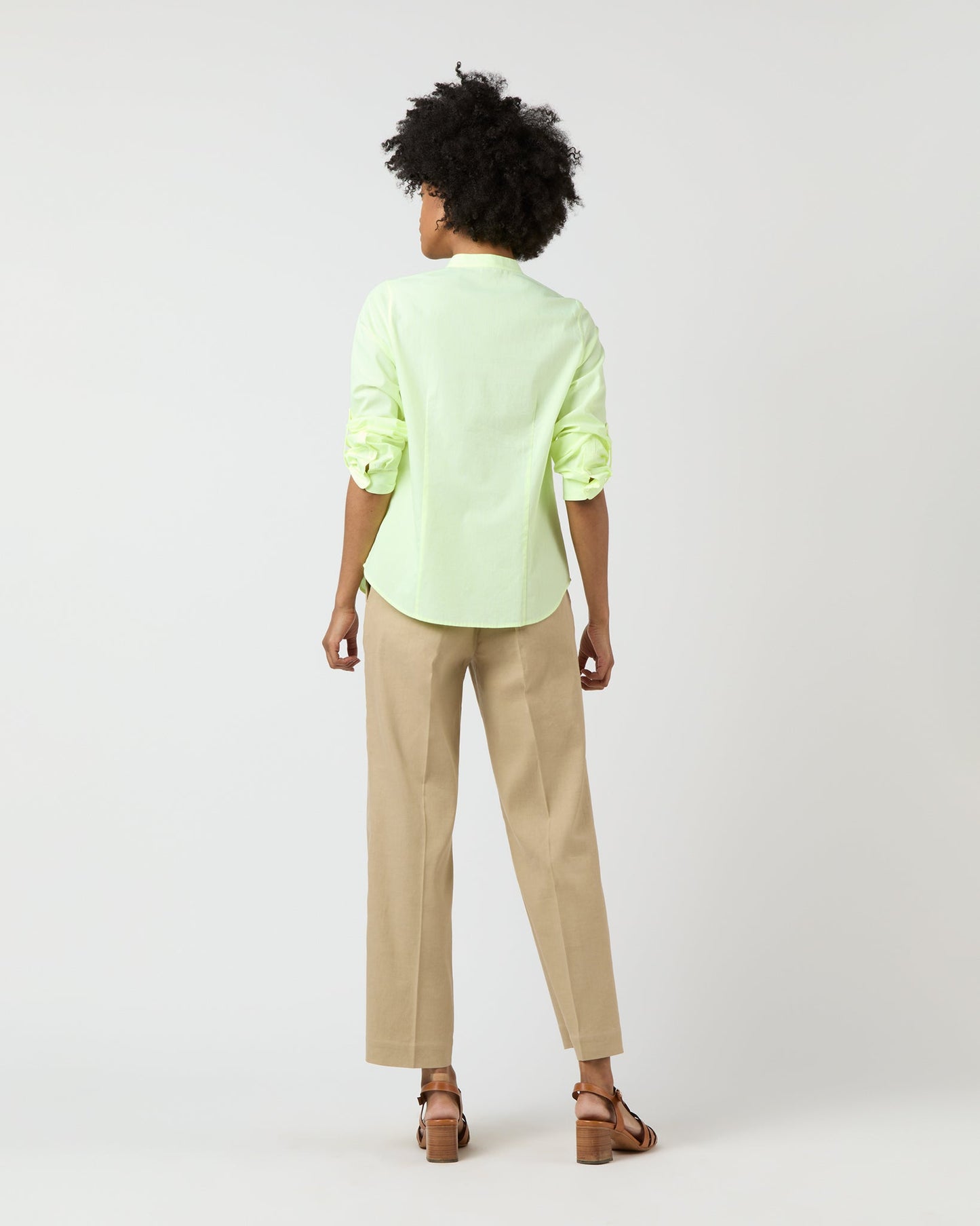 Robin Shirt in Fluo Yellow Hairline Stripe Poplin