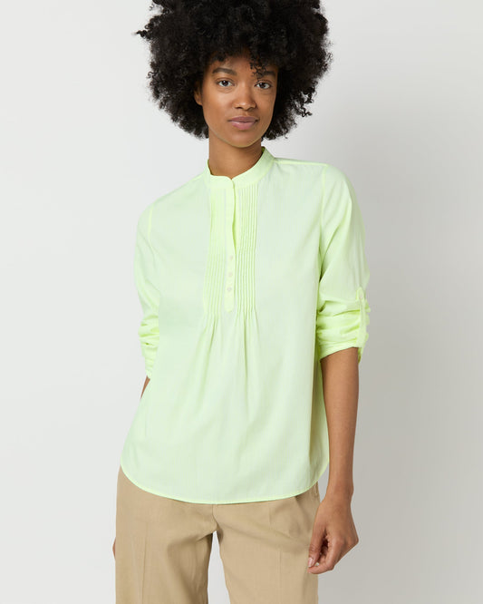 Robin Shirt in Fluo Yellow Hairline Stripe Poplin