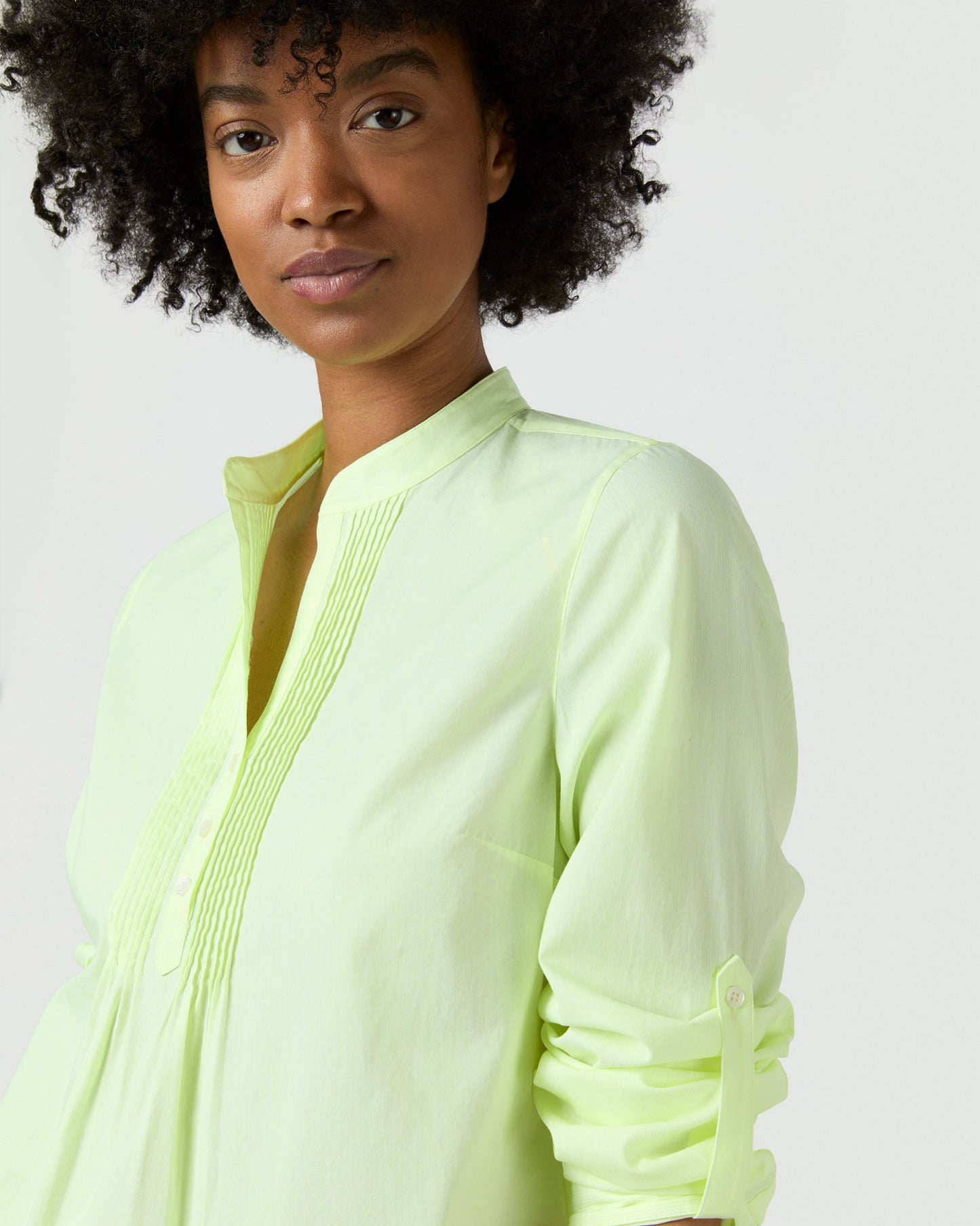 Robin Shirt in Fluo Yellow Hairline Stripe Poplin