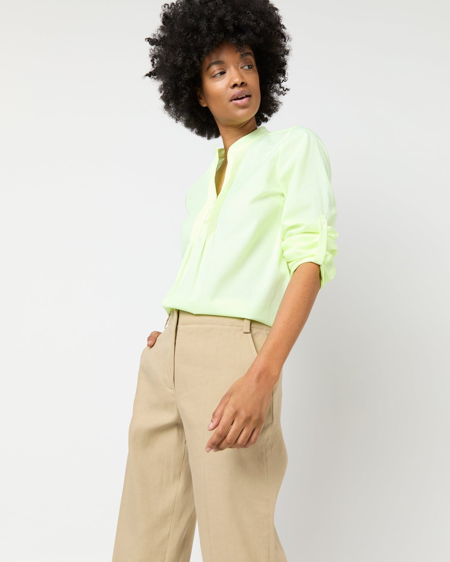 Robin Shirt in Fluo Yellow Hairline Stripe Poplin