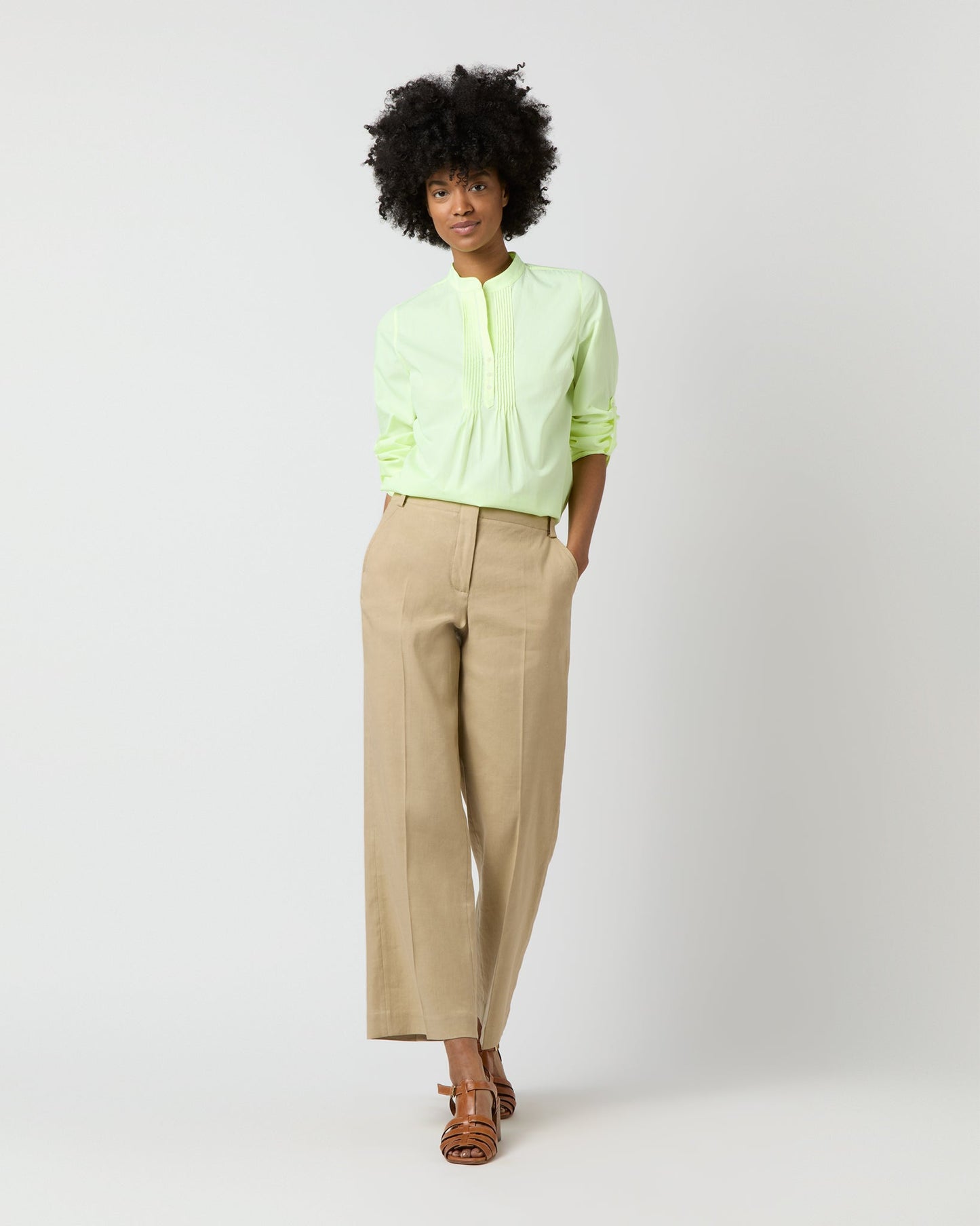 Robin Shirt in Fluo Yellow Hairline Stripe Poplin