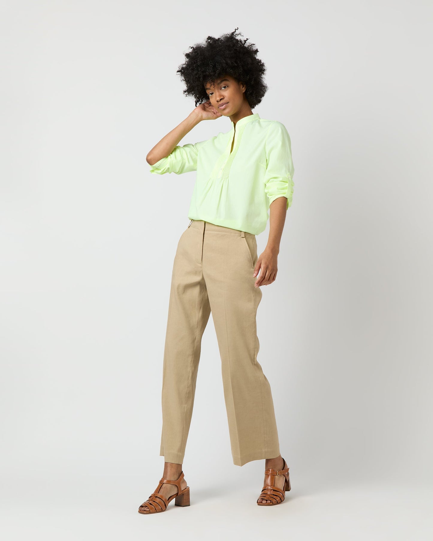 Robin Shirt in Fluo Yellow Hairline Stripe Poplin