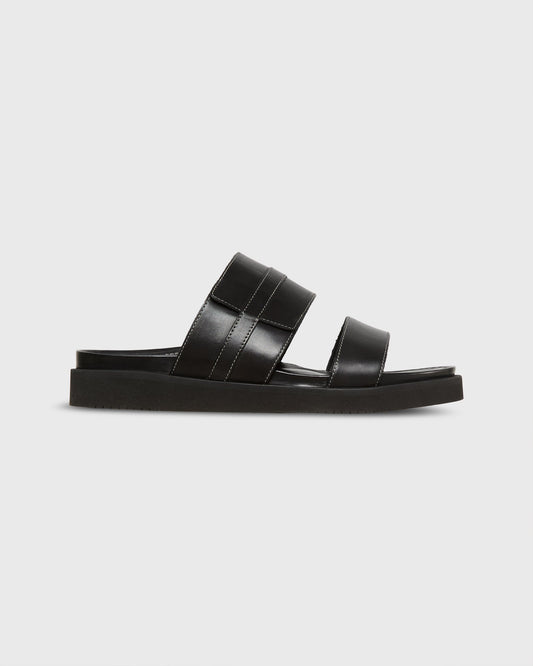 Mod Double-Strap Platform Slide in Black Leather