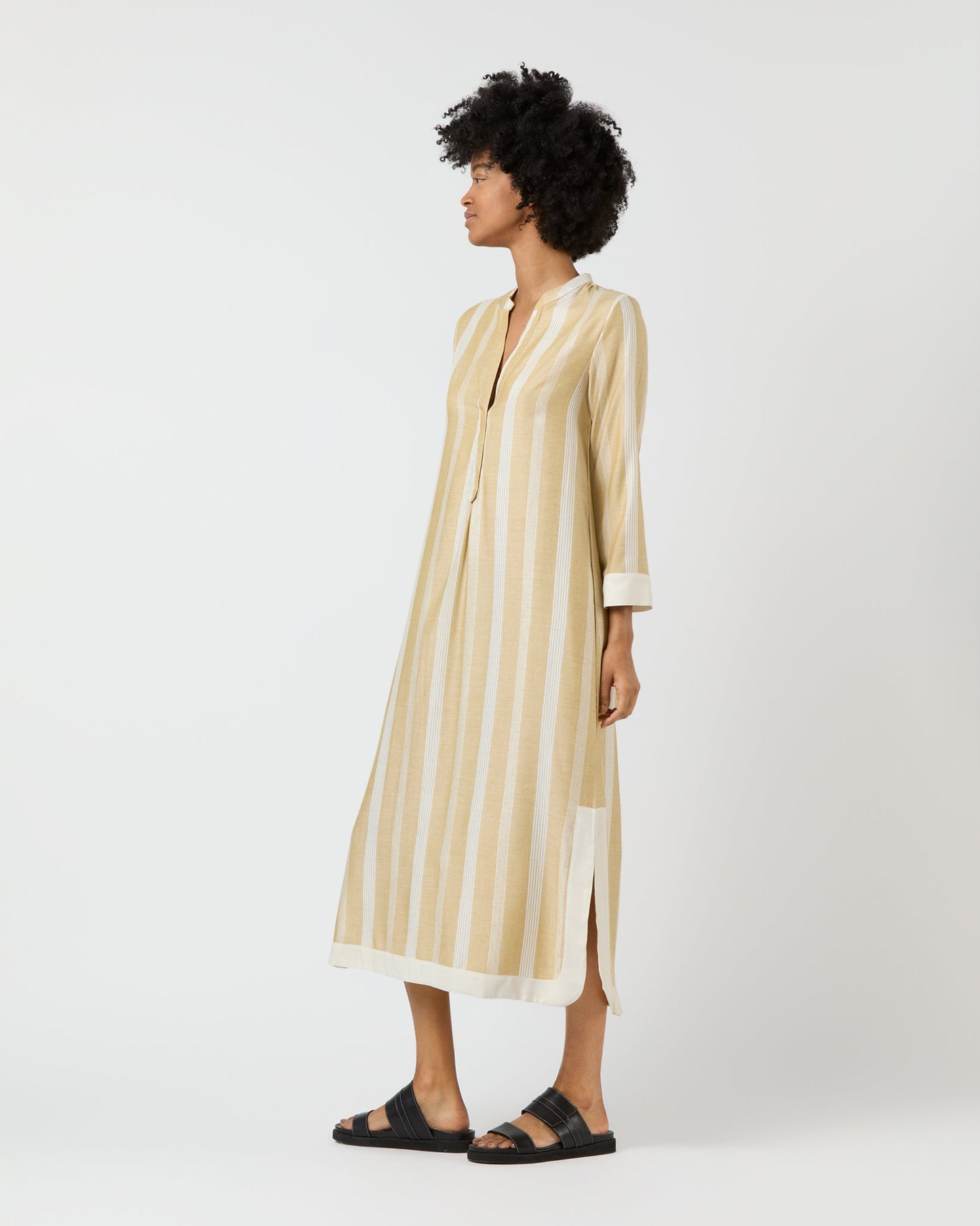 Blue Moon Maxi Dress in Beige/White Stripes