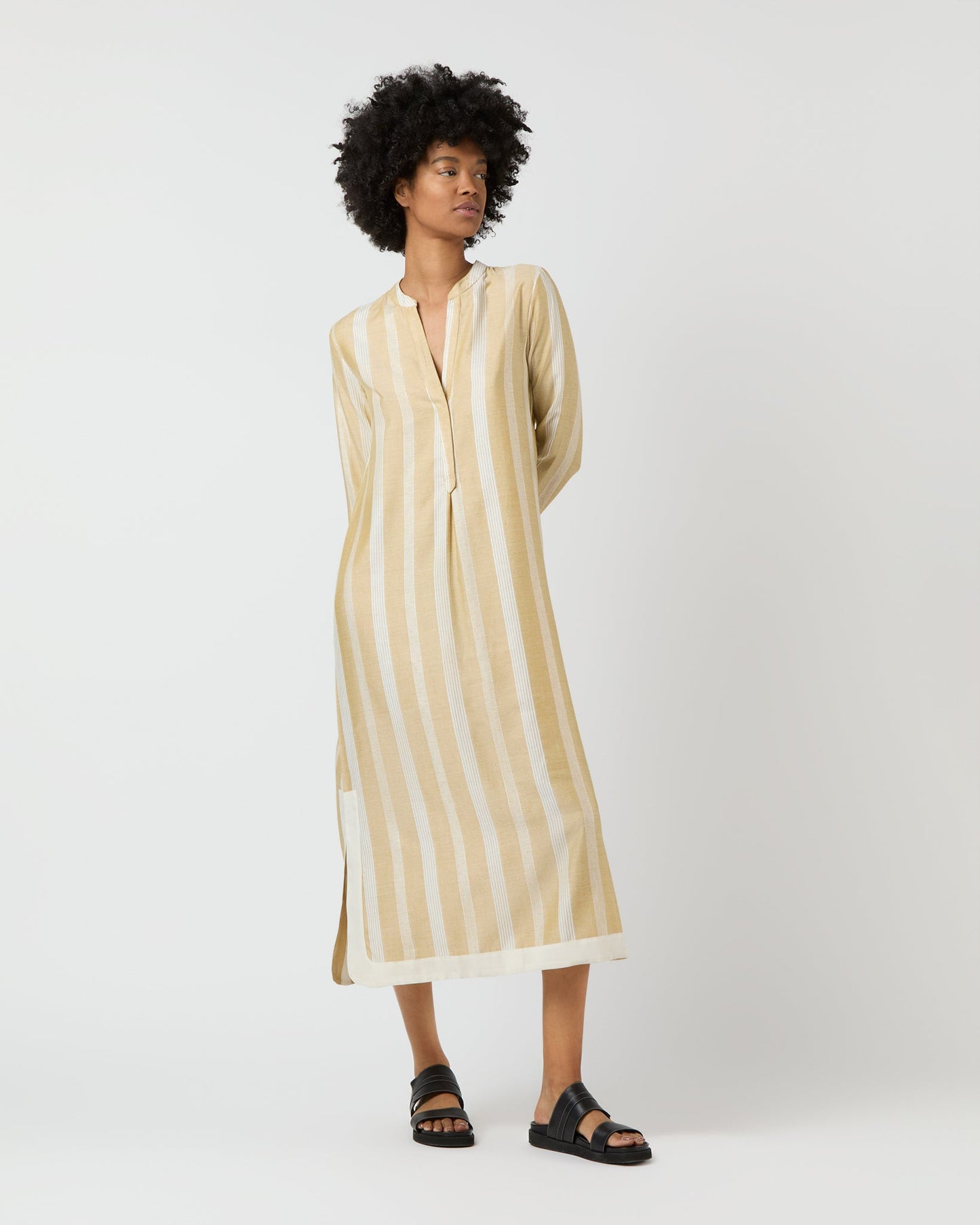 Blue Moon Maxi Dress in Beige/White Stripes