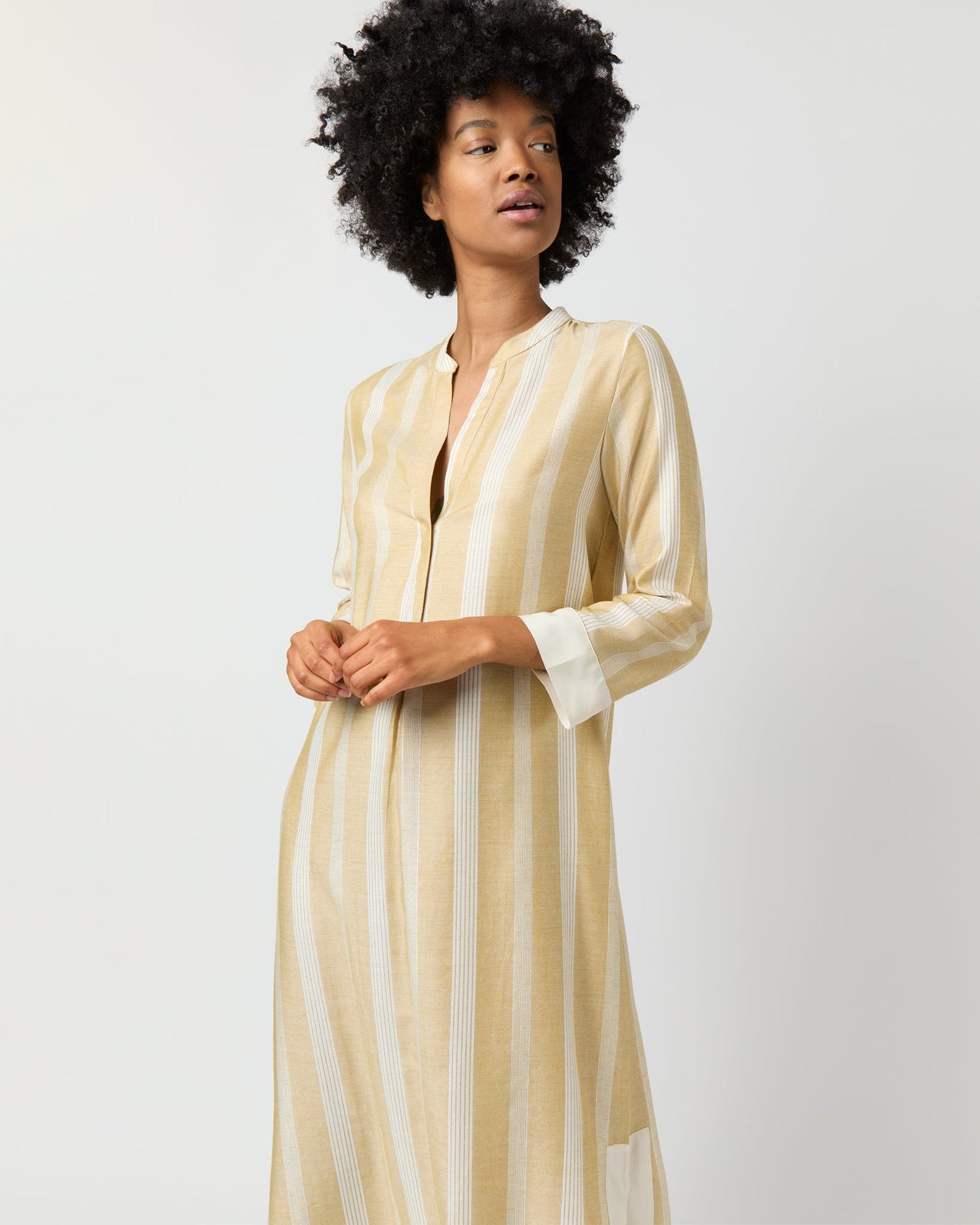 Blue Moon Maxi Dress in Beige/White Stripes